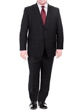 Men's Portly Fit Executive Cut Solid Black Two Button 2 Piece Wool Suit picture