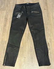 Paige Jane Zip Crop Black Coated Jeans 27 NWT Transcend Moto Ankle Zipper Pant picture