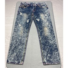 True Religion Ricky Super T Acid Wash Distressed Rainbow Stitch Jeans Mens 40x33 picture