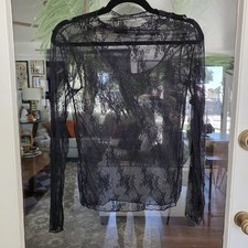 Black Sheer Floral Lace Mesh Long Sleeve Top Whimsigoth Gothic Y2K Romantic picture