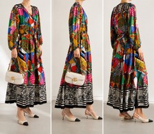 Vintage Diane Freis 100% Silk Multi Color Dress Removable Scarf OS 80s Geometric picture