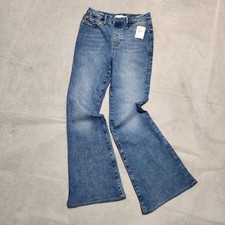 Good American Good Legs Pull On Flare Jeans High Rise Blue Denim Size S NWT picture