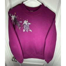 Vintage 90's Hand Made Grape Vine Art Purple Crewneck Pullover Sweatshirt picture