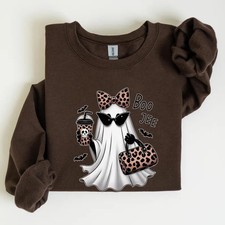 Boo Jee Ghost Leopard Ghost Halloween Spooky Animal Print Sweatshirt picture