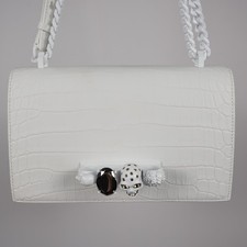 * Alexander McQueen Four Ring Shoulder Bag White Croc Embossed Leather picture