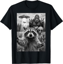 Funny Raccoon Selfie Bigfoot Alien UFO Cow Abduction Cryptid T-Shirt picture