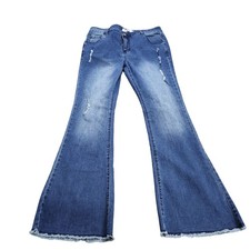 Crazy Train Jeans Juniors 9/29 Blue Wash High Rise Flare Distressed Fringe Denim picture