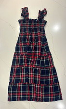 Hill House Home Nap Dress S Plaid Cotton Smocked Ruffle Strap Square Neck Midi picture