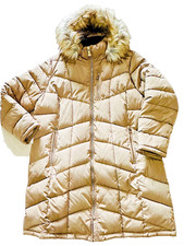 Calvin Klein Warm Puffer Warm Beige Faux Fur Zip Hood 3/4 Long NWOT Size 1X-2X picture