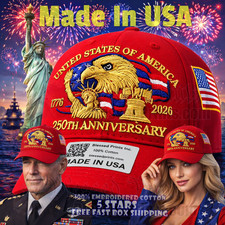 USA 250th Anniversary Hat Cap Eagle 1776 2026 RED Embroidered Made In USA V2.0 picture