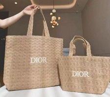 Dior Beauty VIP Gift Woven Tote Bag Beige Embroidered Logo Large and Small New picture