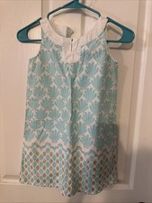GYMBOREE GIRLS EASTER PASTEL TEAL AQUA SEA SHELL GOLD GLITTER ACCENT DRESS 7 picture