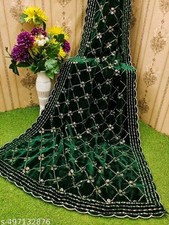 Green Embroidery Velvet Dupatta For Bride And Women Velvet Shawl Odhani Veil picture