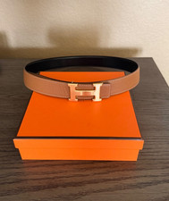 Hermès Reversible H Belt 32mm Brown Black Brushed Gold Buckle Size 95 picture