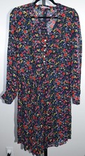 Trollied Dolly Women’s Size XL Navy Floral Long Sleeve Retro Shift Dress Chic picture