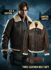 The Resident's Evil 4 Remake Leon Kennedy Leather Jacket Fur Sheep Skin Jacket picture