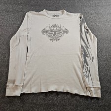 Fox Racing Thermal Shirt Tribal Flames Y2K Grunge Punk White Size Medium picture