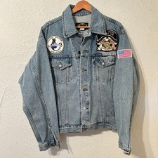 Vintage Harley Davidson Motorcycles Mens Sz M Embroidered Patch Denim Jacket picture