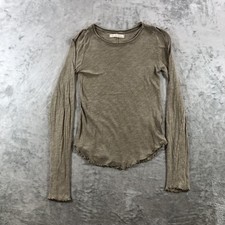 We The Free Shirt Womens Medium Green Raw Edge Ruffle Hem Long Sleeve Tee Slub picture