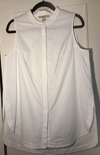 ALLSAINTS White Solid Woven Collared Button Front Sleeveless Blouse Top M picture