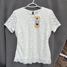 Teddi Rose Womens White Lace Blouse Short Sleeve Round Neck Floral Top NWT picture