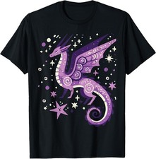 Purple Dragon Stars Cute Fantasy Mythical Girls Kids Women T-Shirt picture