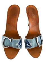 Vintage Christian Dior CD Logo Denim Mule Heels Embroidered Sandals picture