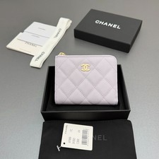 Chanel AP3999 Light Lavender Quilted Caviar Leather Zip Wallet Gold CC 11.5cm picture