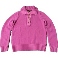 Vintage Lauren Ralph Lauren Pink Cotton Knit Quarter Button Sweater Y2K S picture