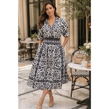 NWT Ann Taylor Satin Midi Dress Medallion Print Pockets Button Front Size 4 picture