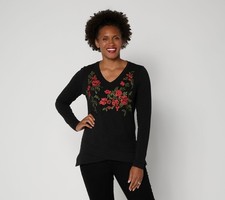 Belle by Kim Gravel Women's Top Sz S Slub Knit Rustic Road Black A731644 picture