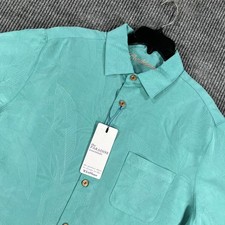 Caribbean Shirt Mens Large Teal Green Short Sleeve Button Up Beach Casual New picture