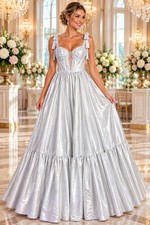 Jovani Couture Size 16 Silver Shinny Corset Full Skirt Formal Maxi Dress picture