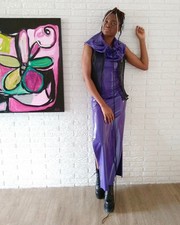 DEFENSE MECHANISM Maxi Dress - Size M - Purple Hooded PVC Cyber Goth Futuristic picture