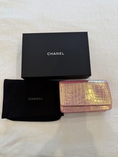 New 26K CHANEL Iridescent Pink Croc Embossed Wallet on Chain Handbag Purse WOC picture