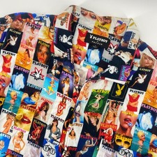 Playboy by Pacsun Button Up Shirt Mens Sz L MultiColor Magazine Cover Runs Small picture