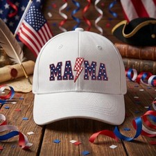 Embroidered Patriotic Mama Hat, 4th of July Mom Cap, USA Flag picture