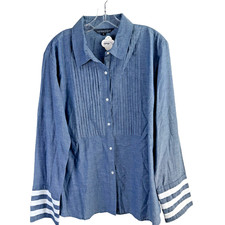 New The Royal Standard XL Women Long Sleeve Button Down Pleated Work Chambray picture