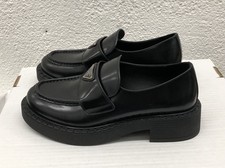 Prada Brushed Leather Flat Triangle Chunky Lug Loafers Monolith 39 EU 9 US H270 picture