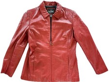JL Colebrook Leather Jacket RED With Black Lining Zip Front Ladies Size M Pocket picture