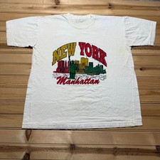 Vintage 1994 New York Manhattan Statue Of Liberty Skyline Graphic T-Shirt Large picture