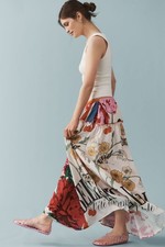 Anthropologie Maeve Linen Blend Printed Maxi Skirt Pink Combo XS NEW picture