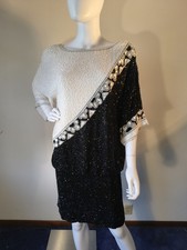 Vintage Designer Bob Mackie Silk Beaded Drop Waist Dress C.1980's Size 12 Sz 12 picture