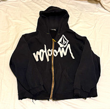 Volcom Men's Black Full Zip Hooded Fleece Cotton Blend Graphic Logo Hoodie XL picture