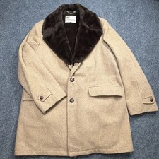 VTG 70s LAKELAND Men's Wool Car Coat with Faux Fur Collar & Sherpa/Pile Liner picture