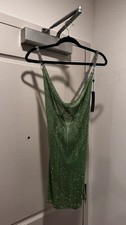 Fashion Nova Luxe Racine Green Crystal Mesh Mini Dress NWT picture