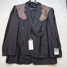 Bronco West Western Suit Mens 48R 38 Black Brown Yoke Rockabilly Vintage V2 picture