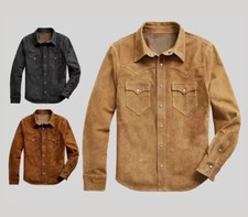 Men’s Suede Leather Shirt Jacket Trucker Style Premium Western Wear Soft Shirt picture