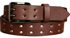 The Holey Bull: Men's Brown Non Stitched Double Prong Leather Belt With Gunmetal picture