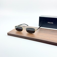 Prada PRB54S Gold Black Rectangular Sunglasses Dark Gray Lenses picture